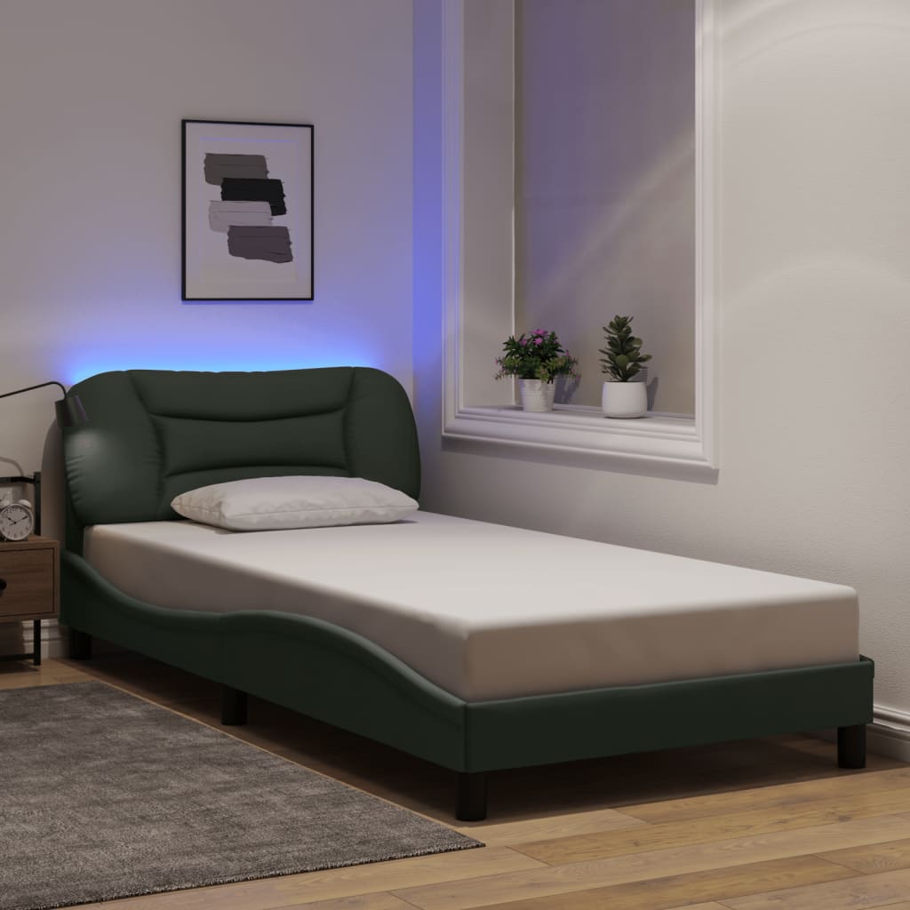 Cadre de lit avec LED sans matelas gris foncé 100x200 cm tissu