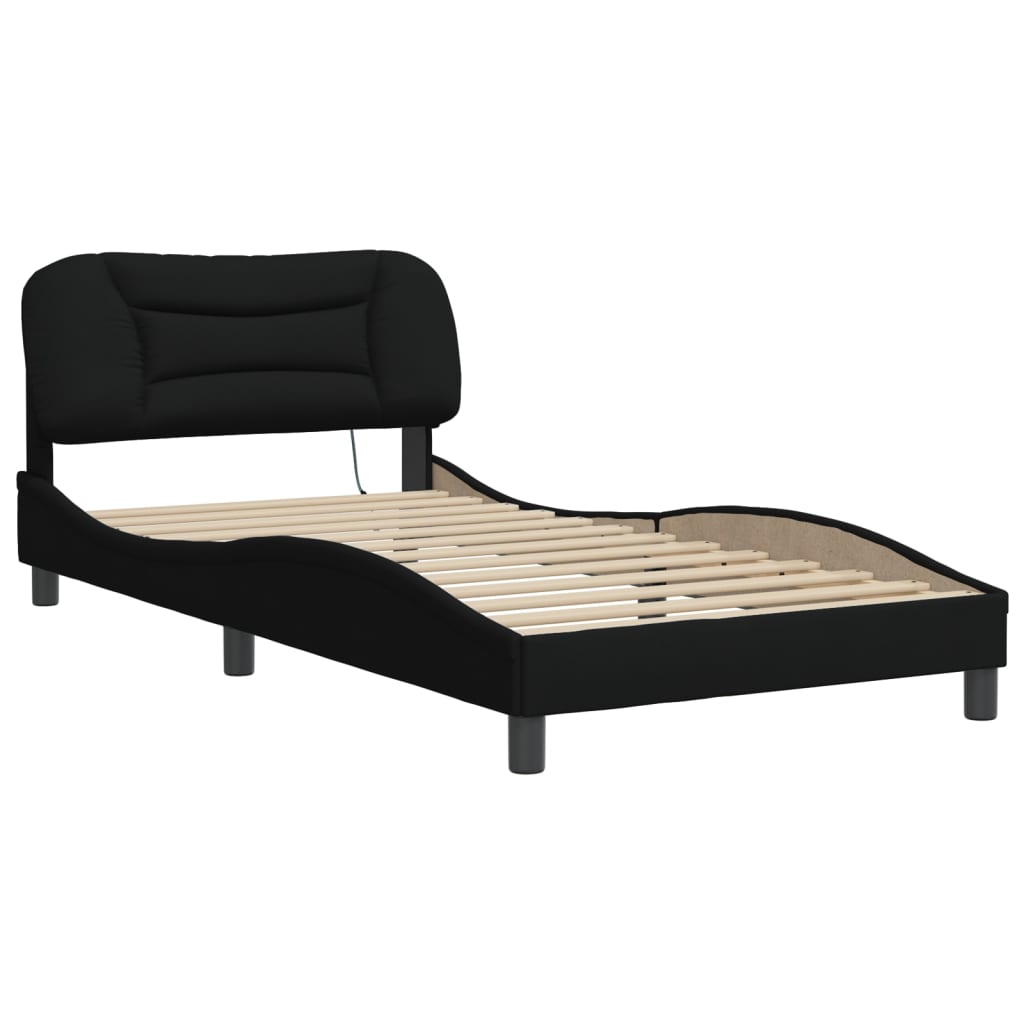 Cadre de lit avec LED sans matelas noir 100x200 cm tissu