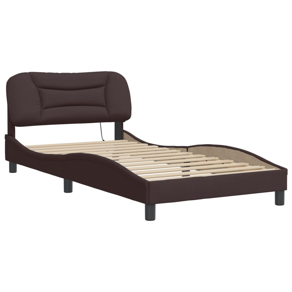 Cadre de lit avec LED sans matelas marron foncé 100x200cm tissu