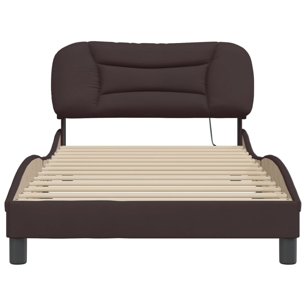 Cadre de lit avec LED sans matelas marron foncé 100x200cm tissu