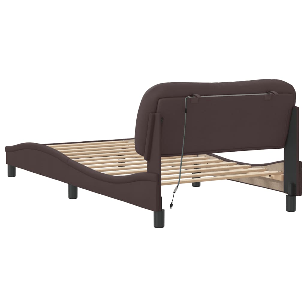 Cadre de lit avec LED sans matelas marron foncé 100x200cm tissu