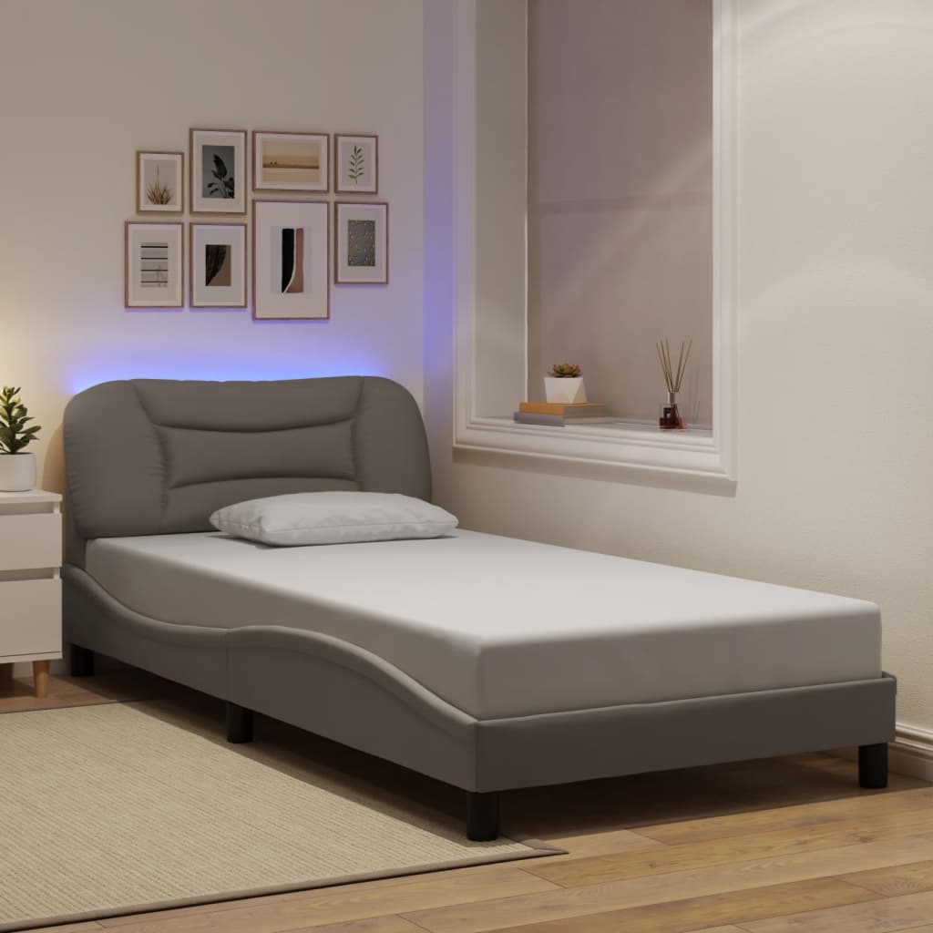 Cadre de lit avec LED sans matelas taupe 100x200 cm tissu