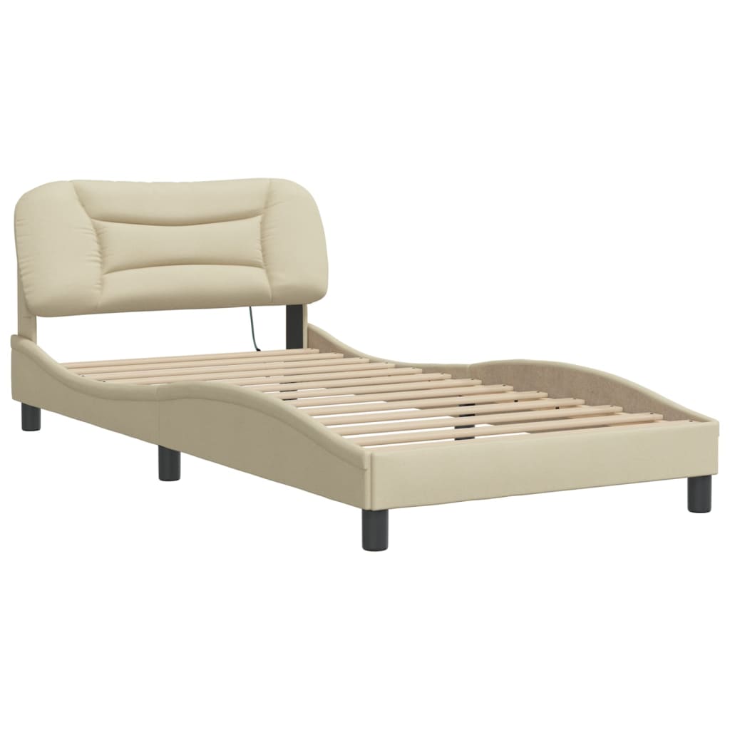 Cadre de lit avec LED sans matelas crème 100x200 cm tissu