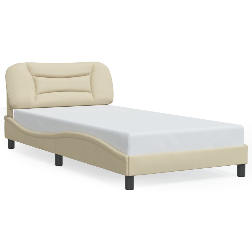 Cadre de lit avec LED sans matelas crème 100x200 cm tissu