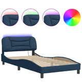 Cadre de lit avec LED sans matelas bleu 100x200 cm tissu