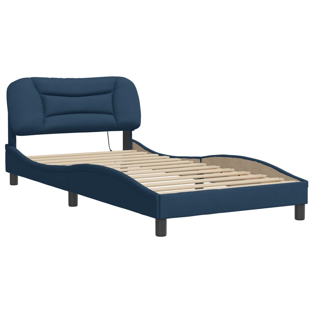 Cadre de lit avec LED sans matelas bleu 100x200 cm tissu