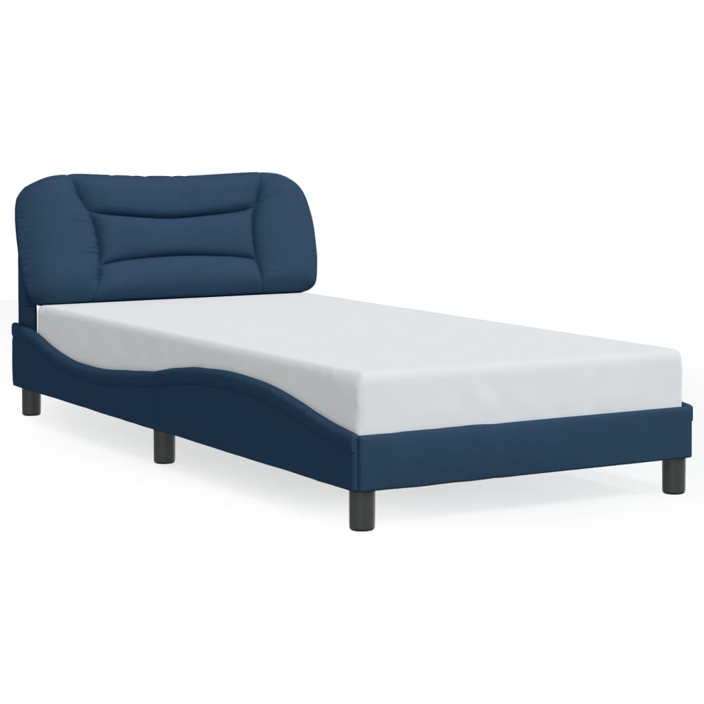 Cadre de lit avec LED sans matelas bleu 100x200 cm tissu