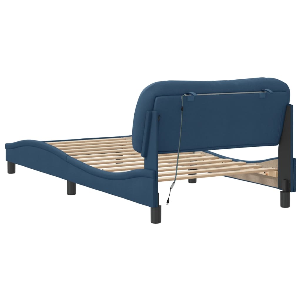 Cadre de lit avec LED sans matelas bleu 100x200 cm tissu