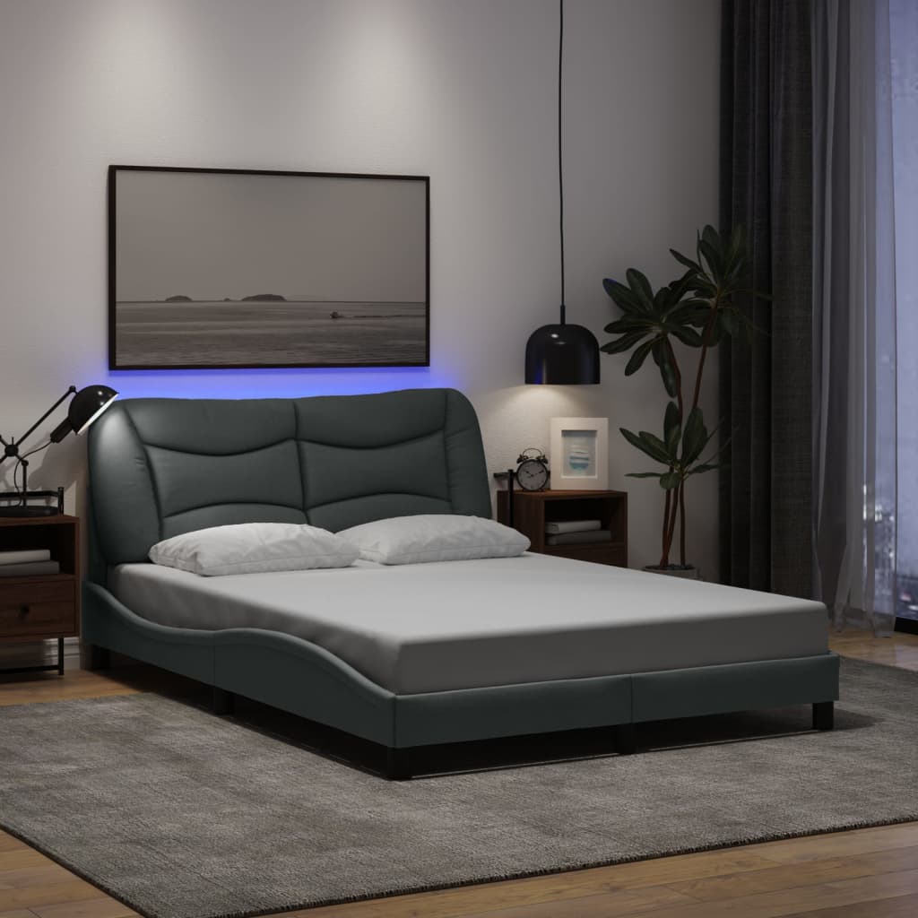 Cadre de lit avec LED sans matelas gris clair 120x200 cm tissu