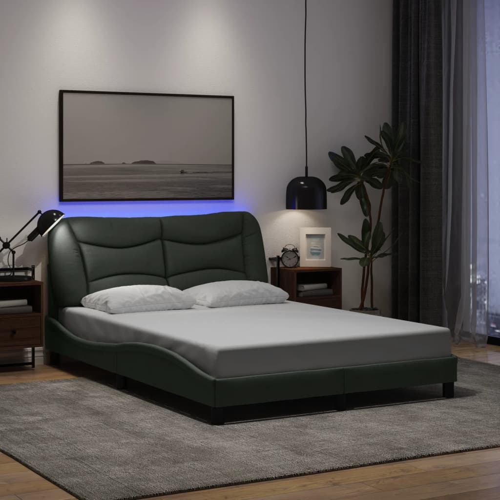 Cadre de lit avec LED sans matelas gris foncé 120x200 cm tissu