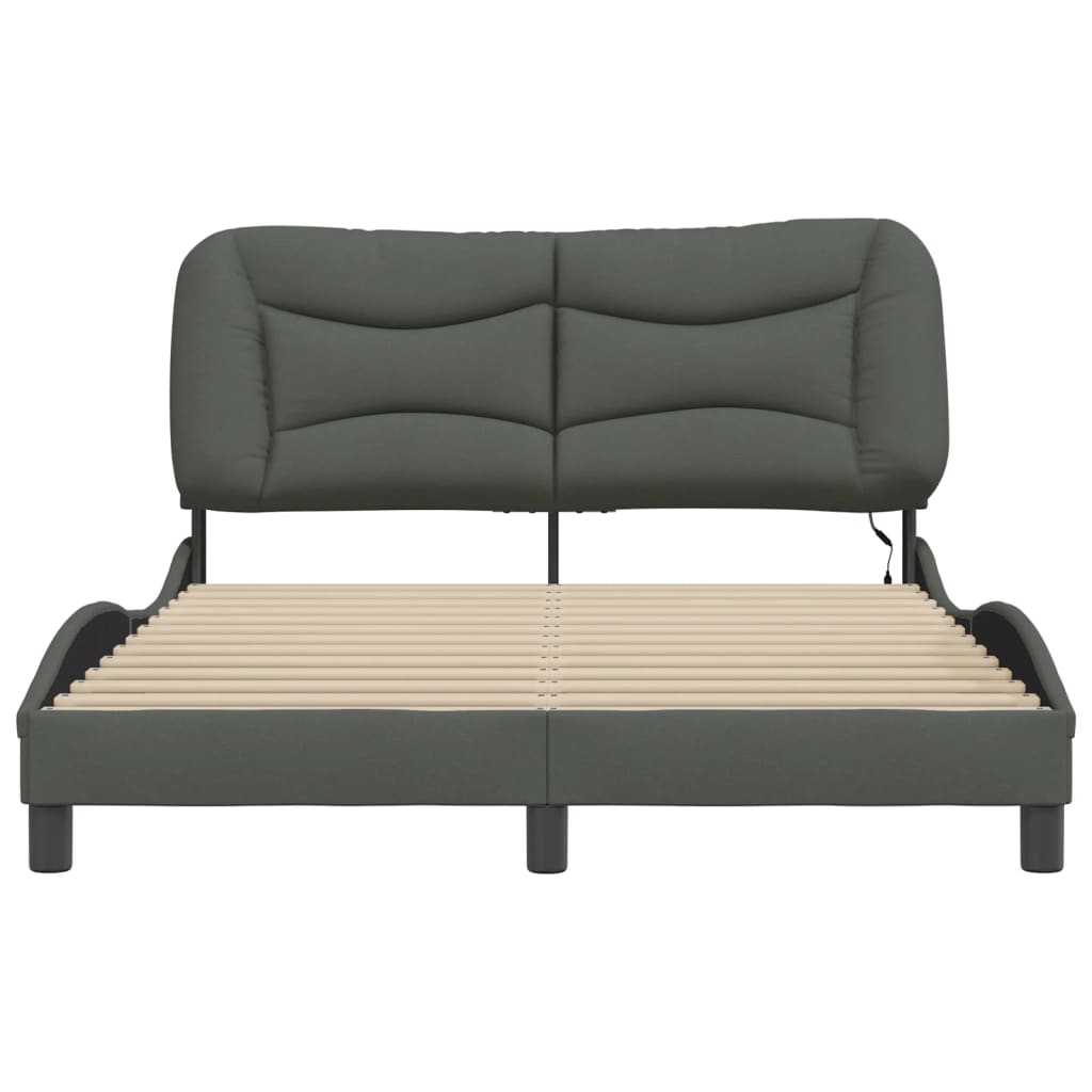 Cadre de lit avec LED sans matelas gris foncé 120x200 cm tissu