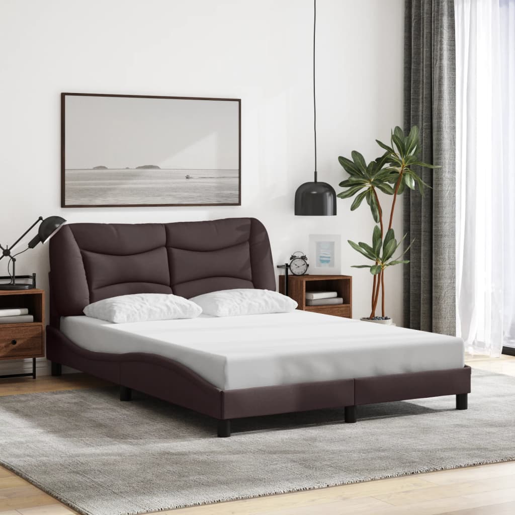 Cadre de lit avec LED sans matelas marron foncé 120x200cm tissu