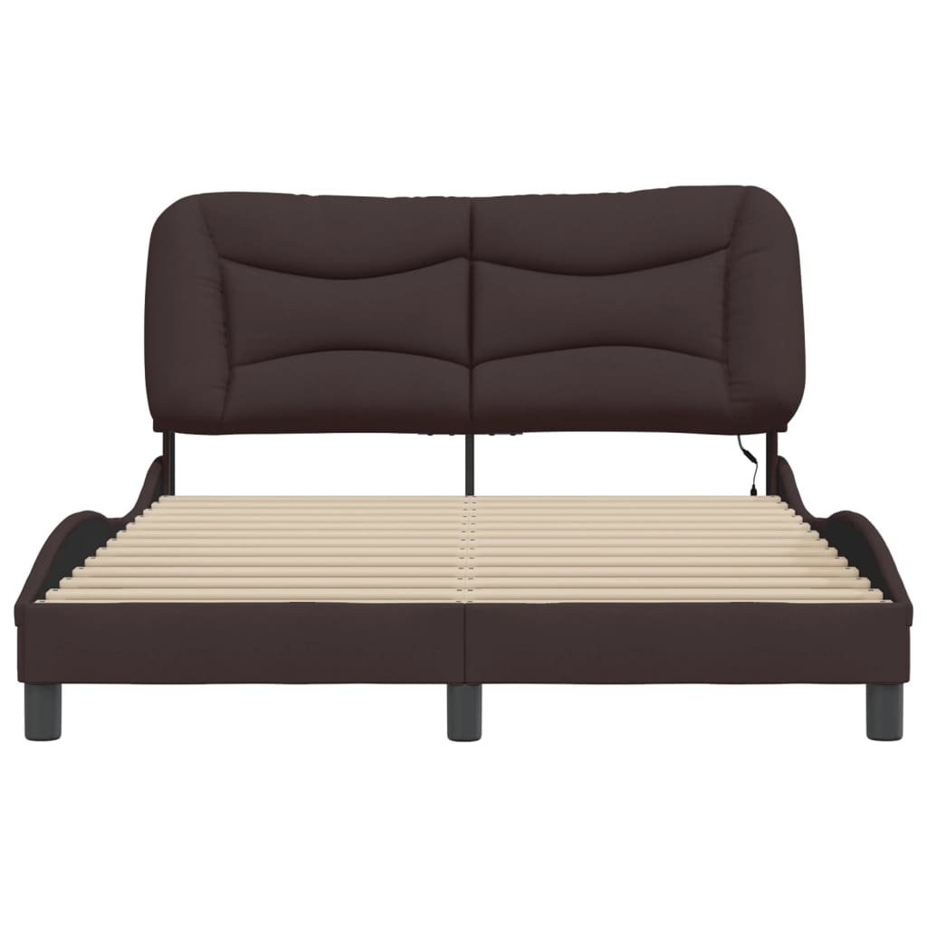 Cadre de lit avec LED sans matelas marron foncé 120x200cm tissu