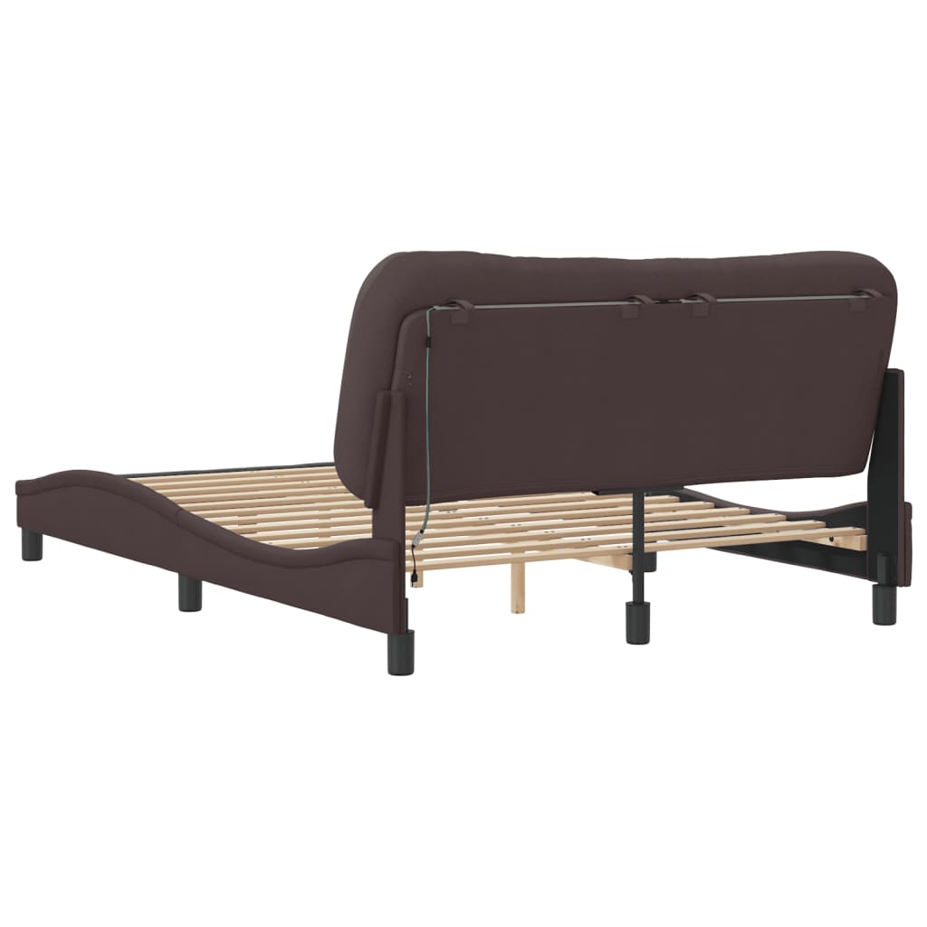 Cadre de lit avec LED sans matelas marron foncé 120x200cm tissu