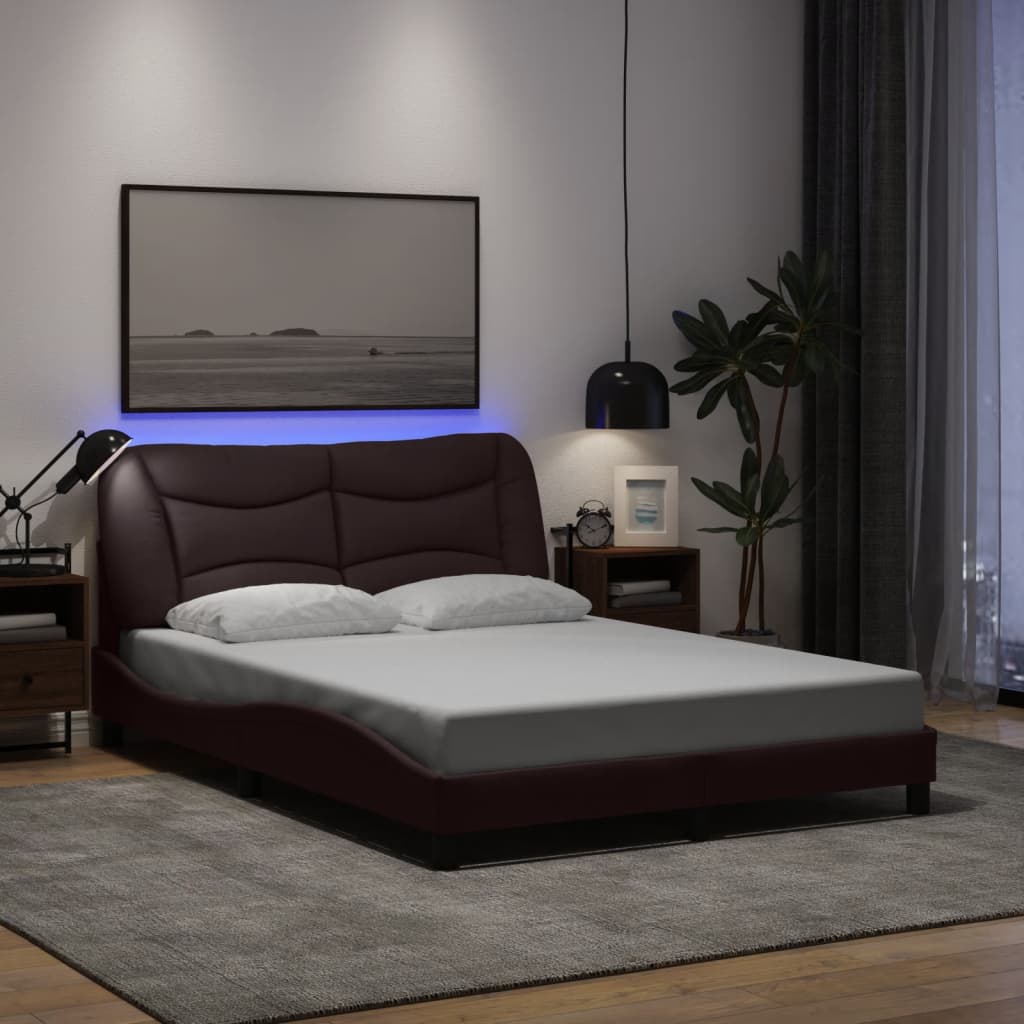 Cadre de lit avec LED sans matelas marron foncé 120x200cm tissu