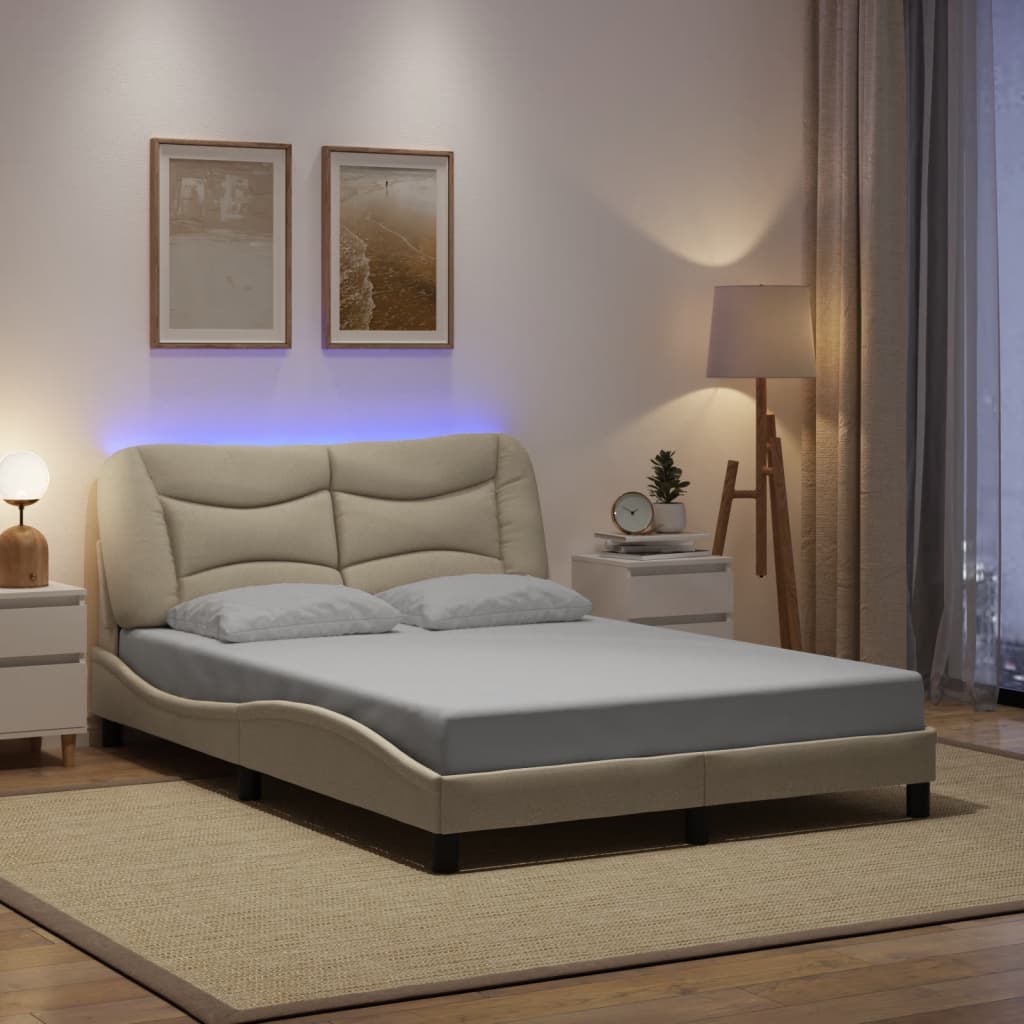 Cadre de lit avec LED sans matelas crème 120x200 cm tissu