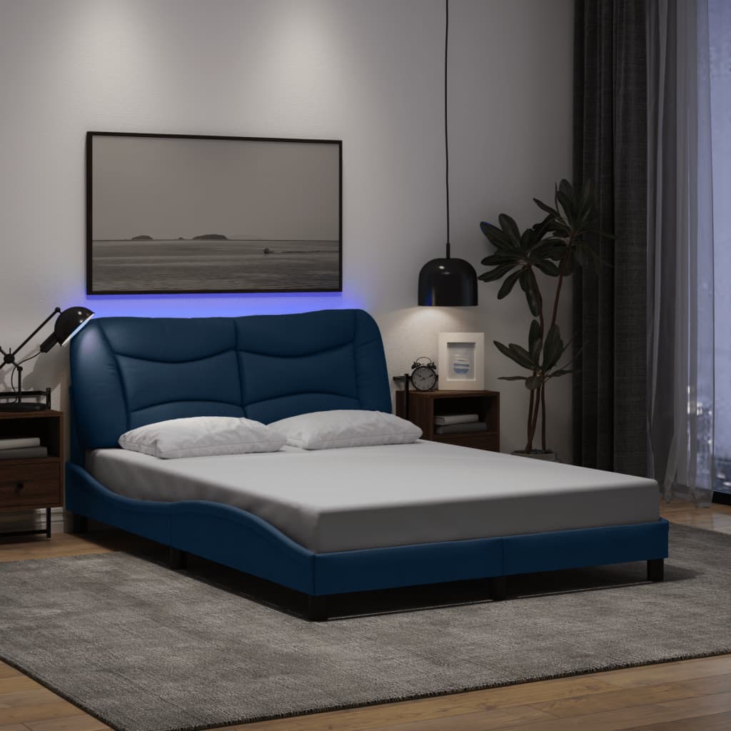 Cadre de lit avec LED sans matelas bleu 120x200 cm tissu