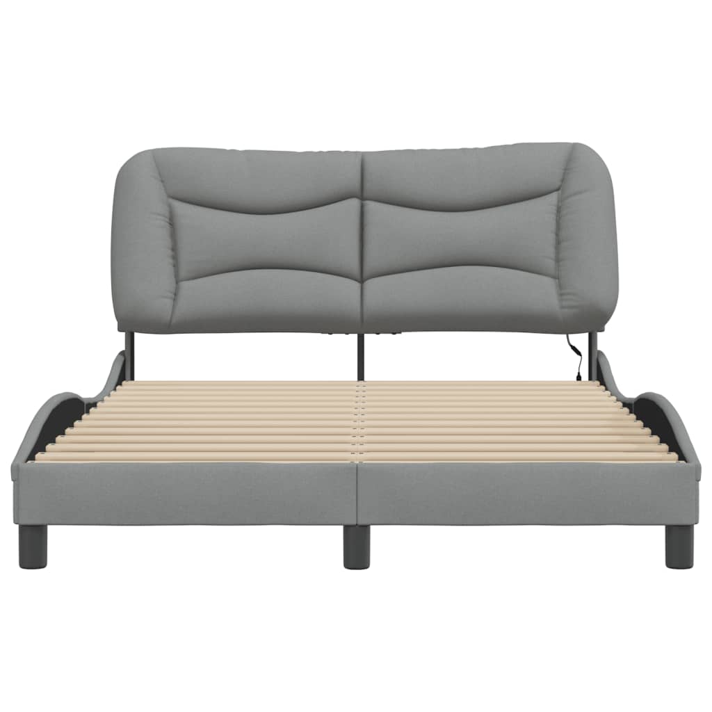 Cadre de lit avec LED sans matelas gris clair 140x190 cm tissu