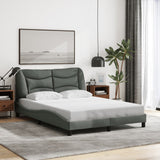 Cadre de lit avec LED sans matelas gris foncé 140x190 cm tissu