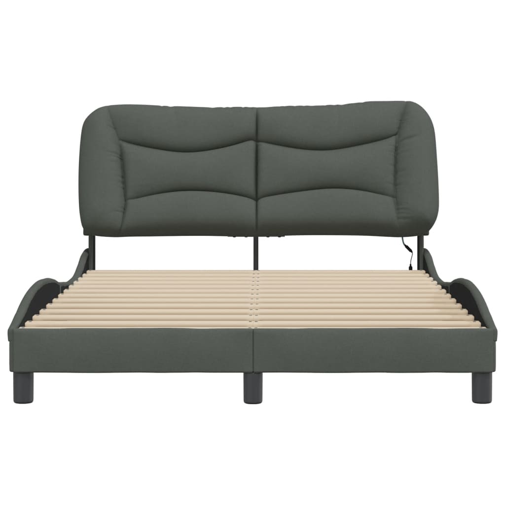 Cadre de lit avec LED sans matelas gris foncé 140x190 cm tissu