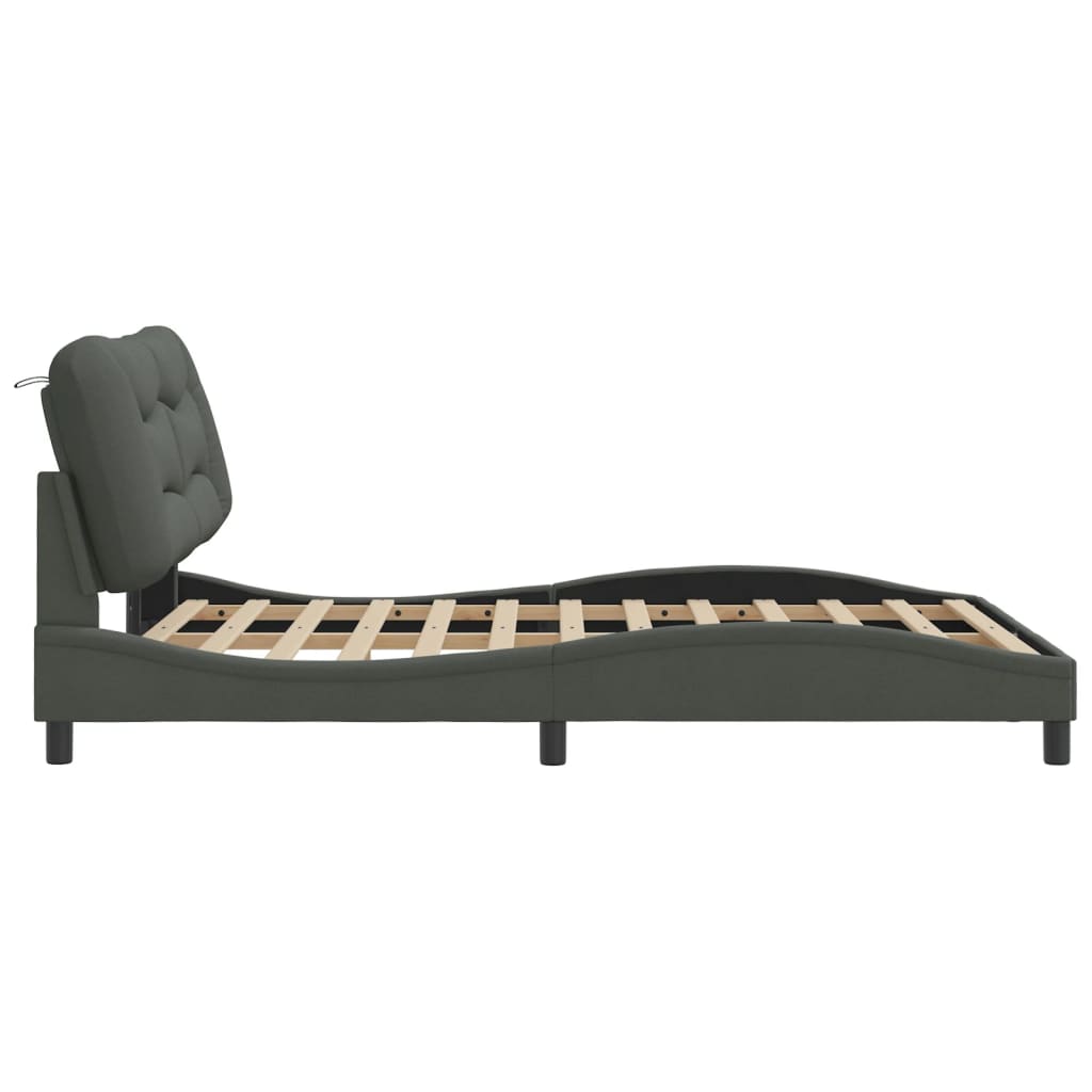 Cadre de lit avec LED sans matelas gris foncé 140x190 cm tissu