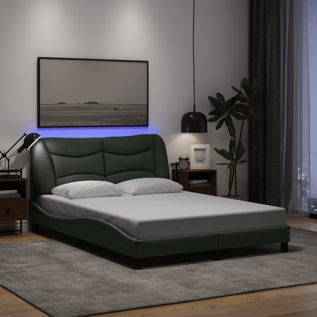 Cadre de lit avec LED sans matelas gris foncé 140x190 cm tissu