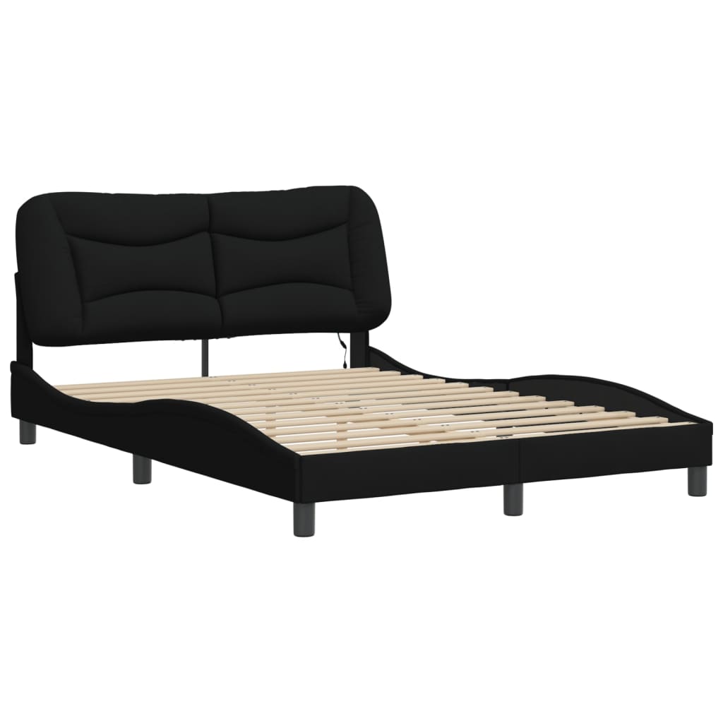 Bed frame with LED without mattress black 140x190 cm fabric