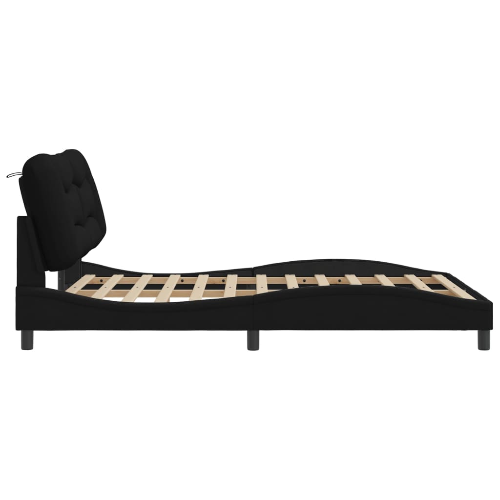 Bed frame with LED without mattress black 140x190 cm fabric