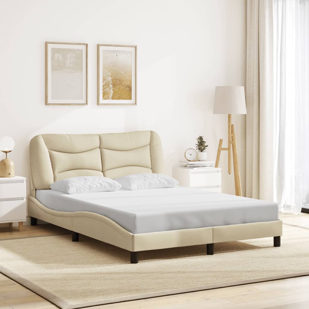 Cadre de lit avec LED sans matelas crème 140x190 cm tissu