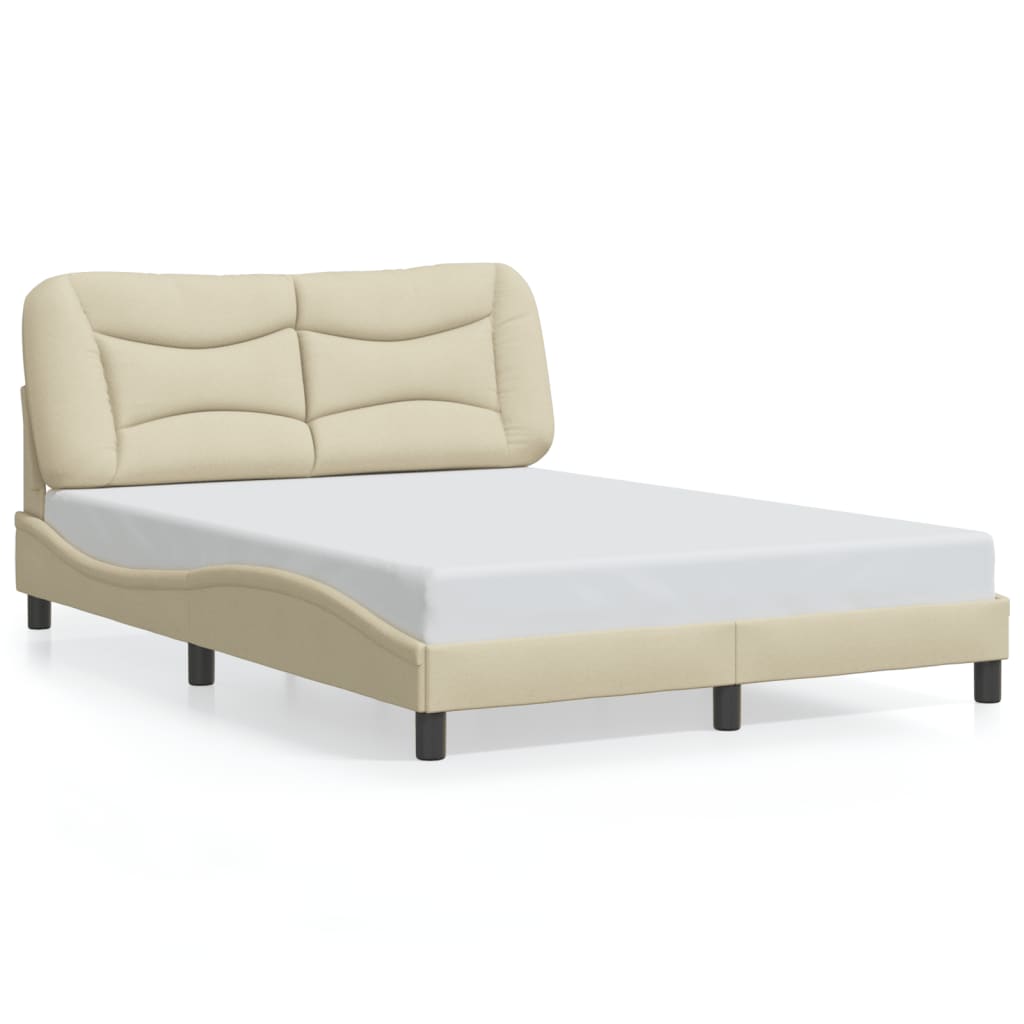 Cadre de lit avec LED sans matelas crème 140x190 cm tissu