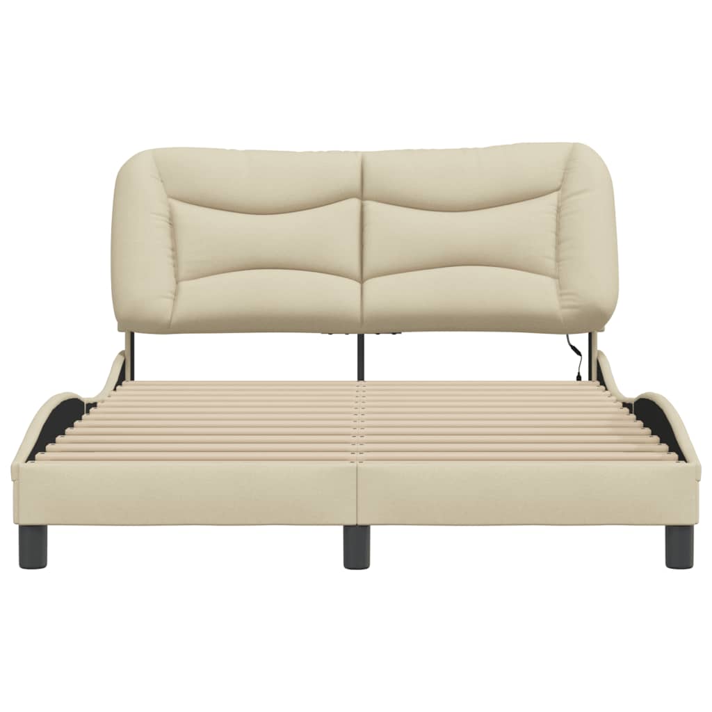 Cadre de lit avec LED sans matelas crème 140x190 cm tissu