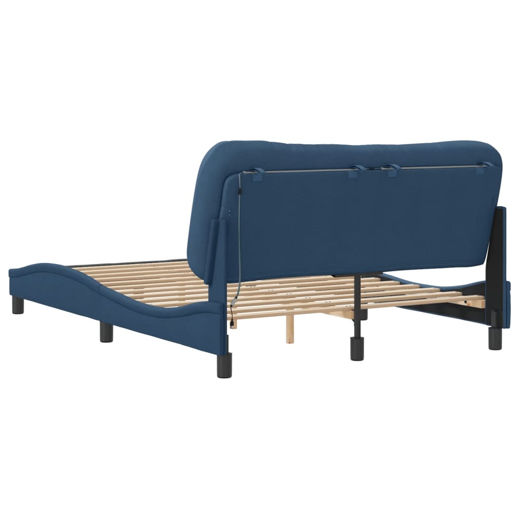 Cadre de lit avec LED sans matelas bleu 140x190 cm tissu