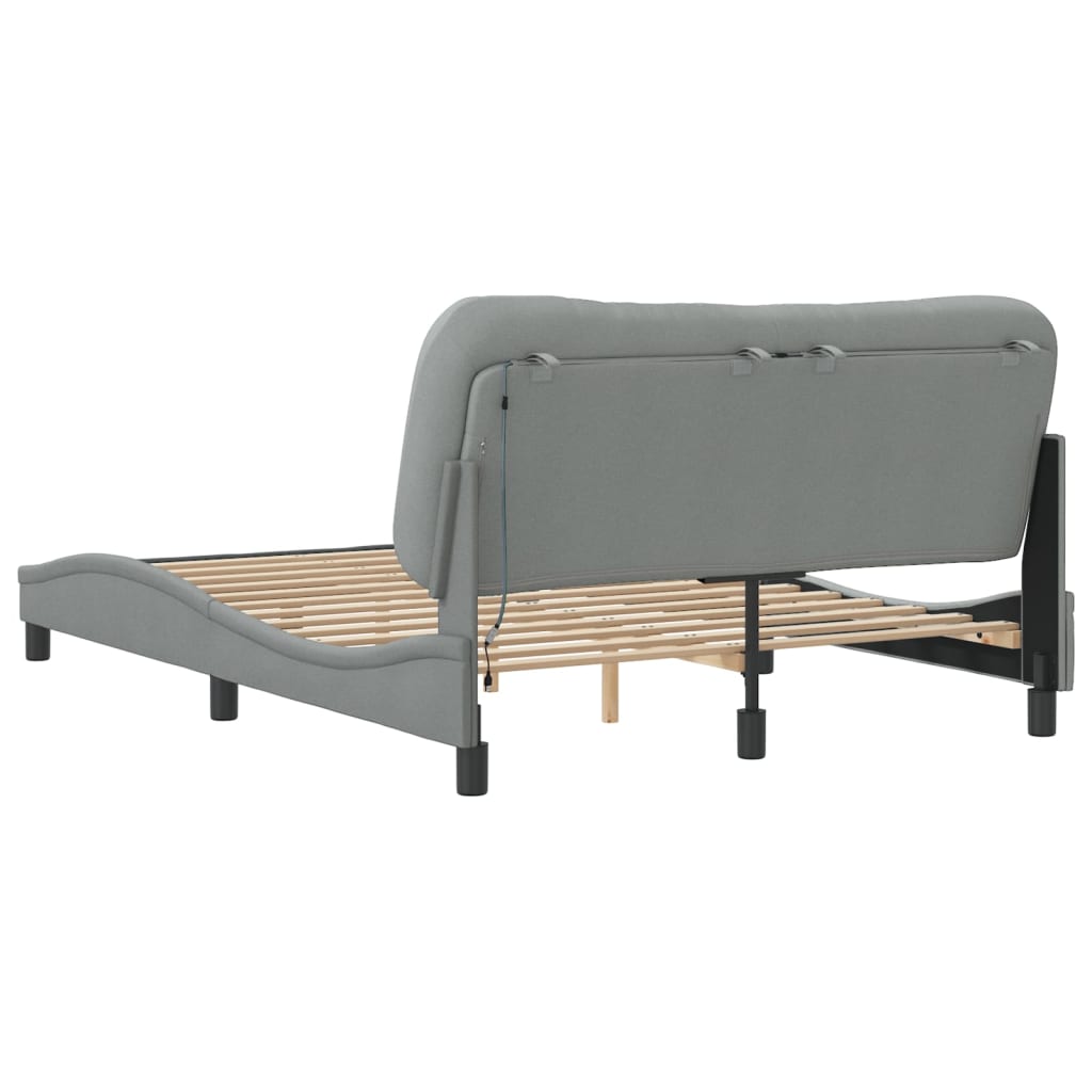 Cadre de lit avec LED sans matelas gris clair 140x200 cm tissu