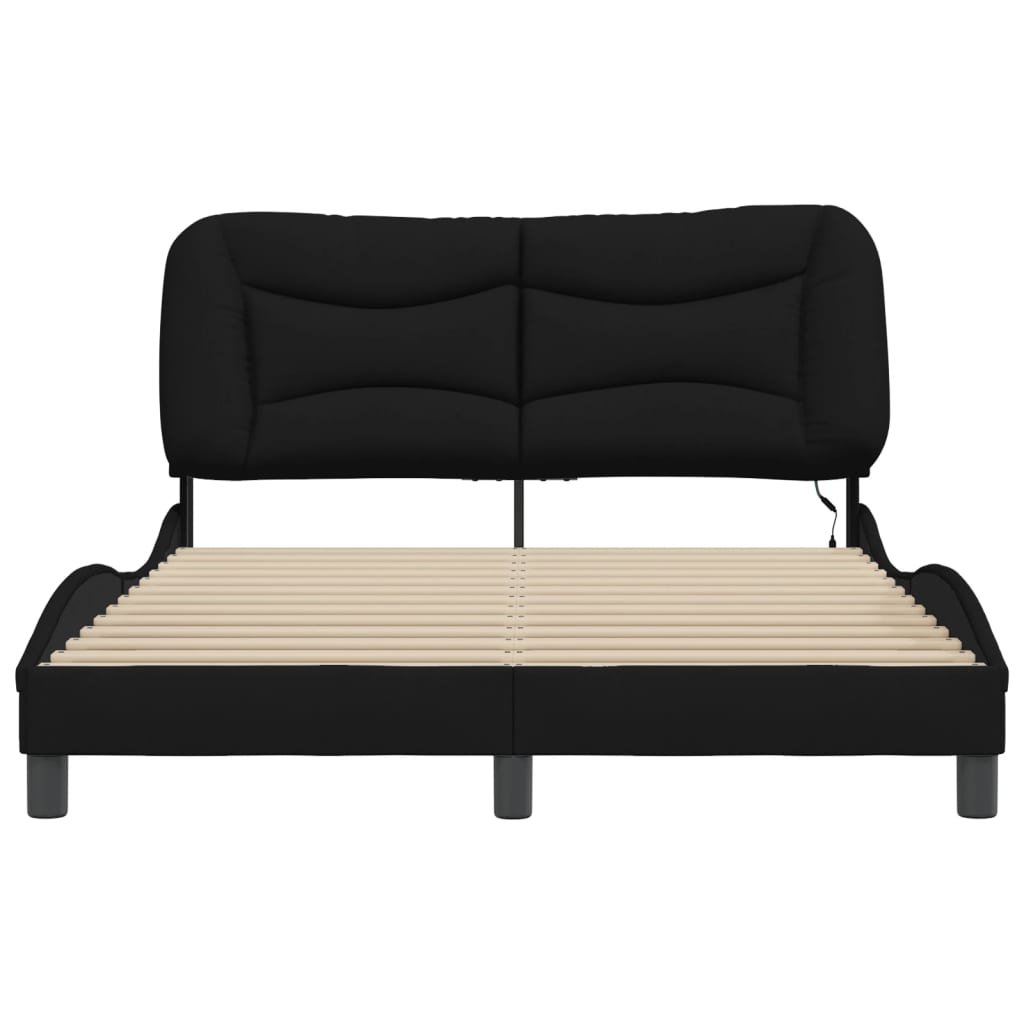 Bed frame with LED without mattress black 140x200 cm fabric