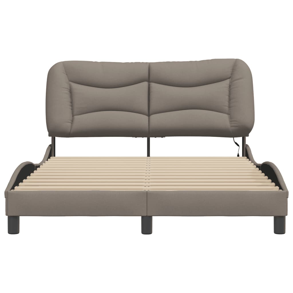 Bed frame with LED without mattress taupe 140x200 cm fabric