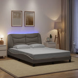 Bed frame with LED without mattress taupe 140x200 cm fabric