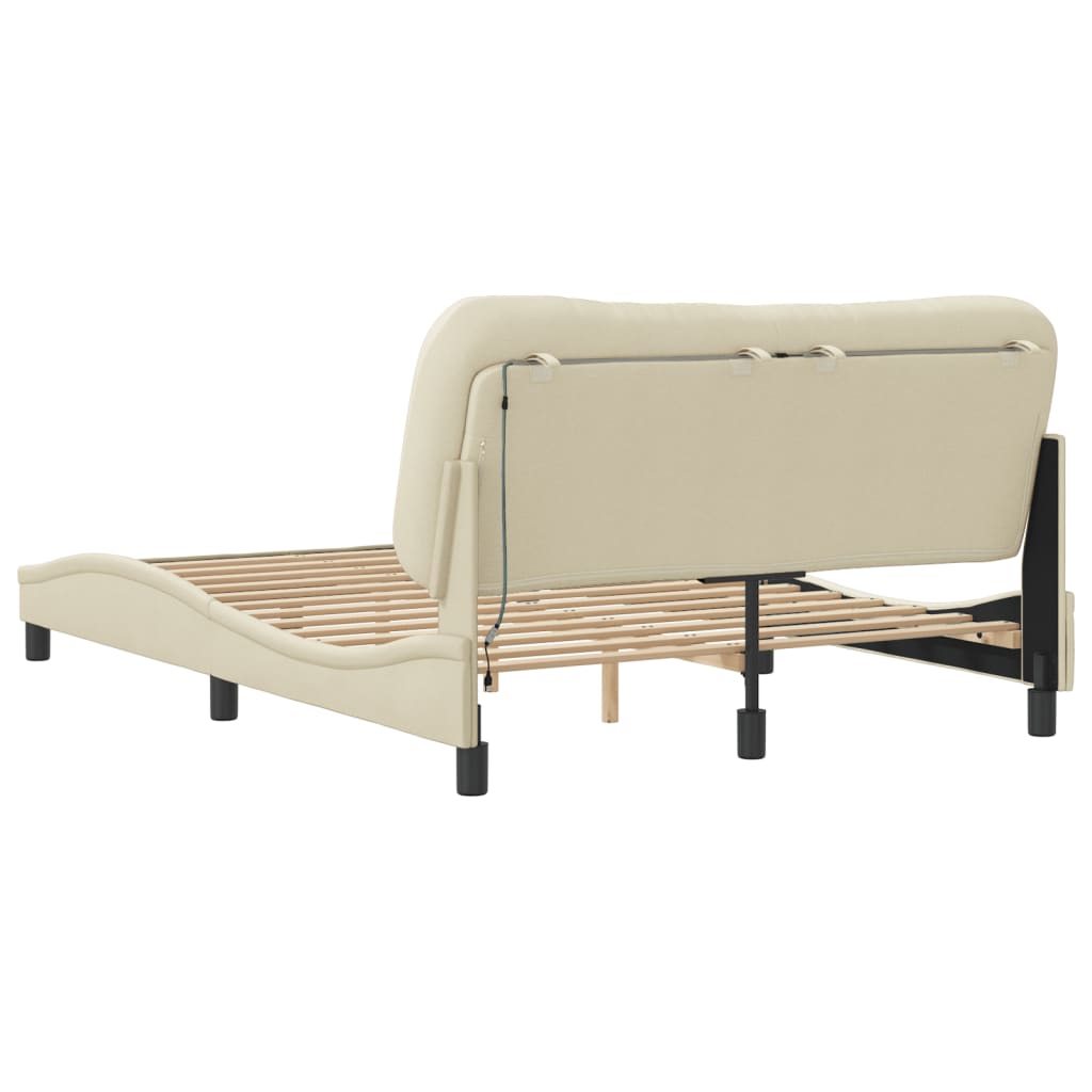 Cadre de lit avec LED sans matelas crème 140x200 cm tissu