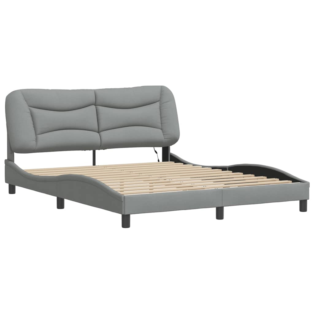 Cadre de lit avec LED sans matelas gris clair 160x200 cm tissu