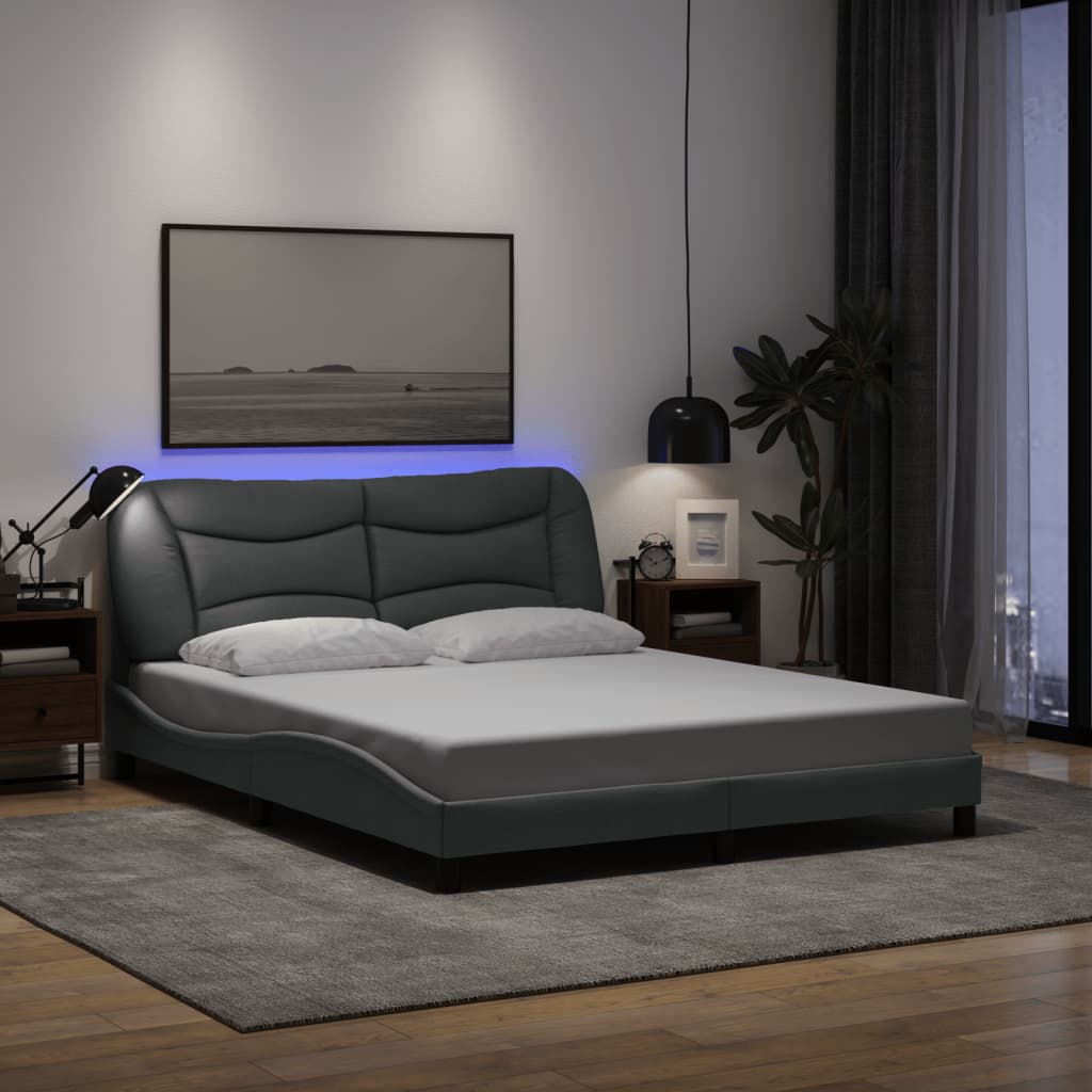 Cadre de lit avec LED sans matelas gris clair 160x200 cm tissu