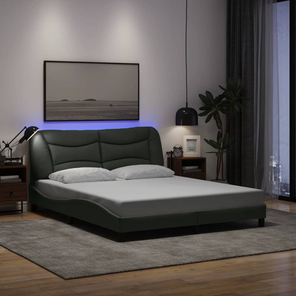 Cadre de lit avec LED sans matelas gris foncé 160x200 cm tissu