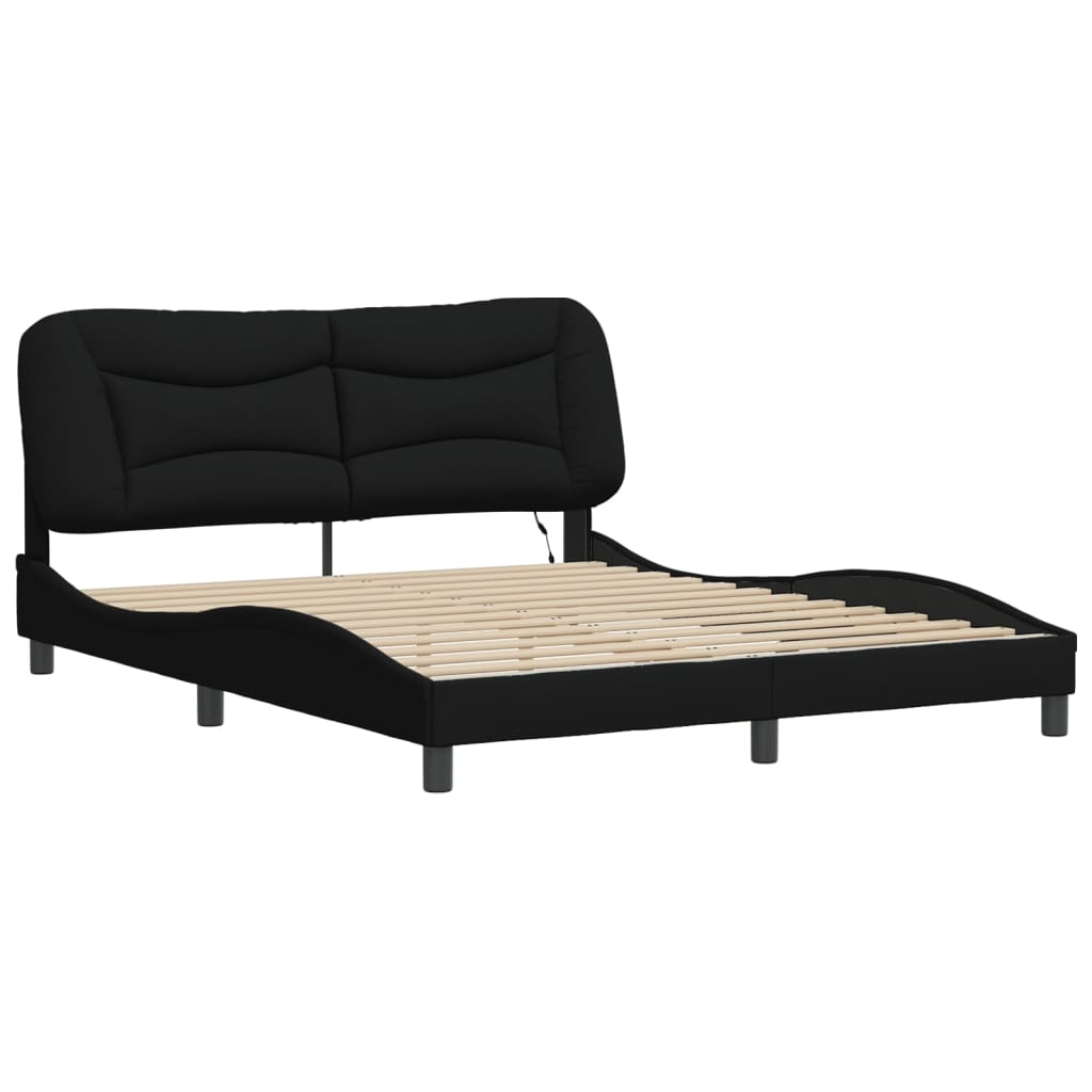 Bed frame with LED without mattress black 160x200 cm fabric