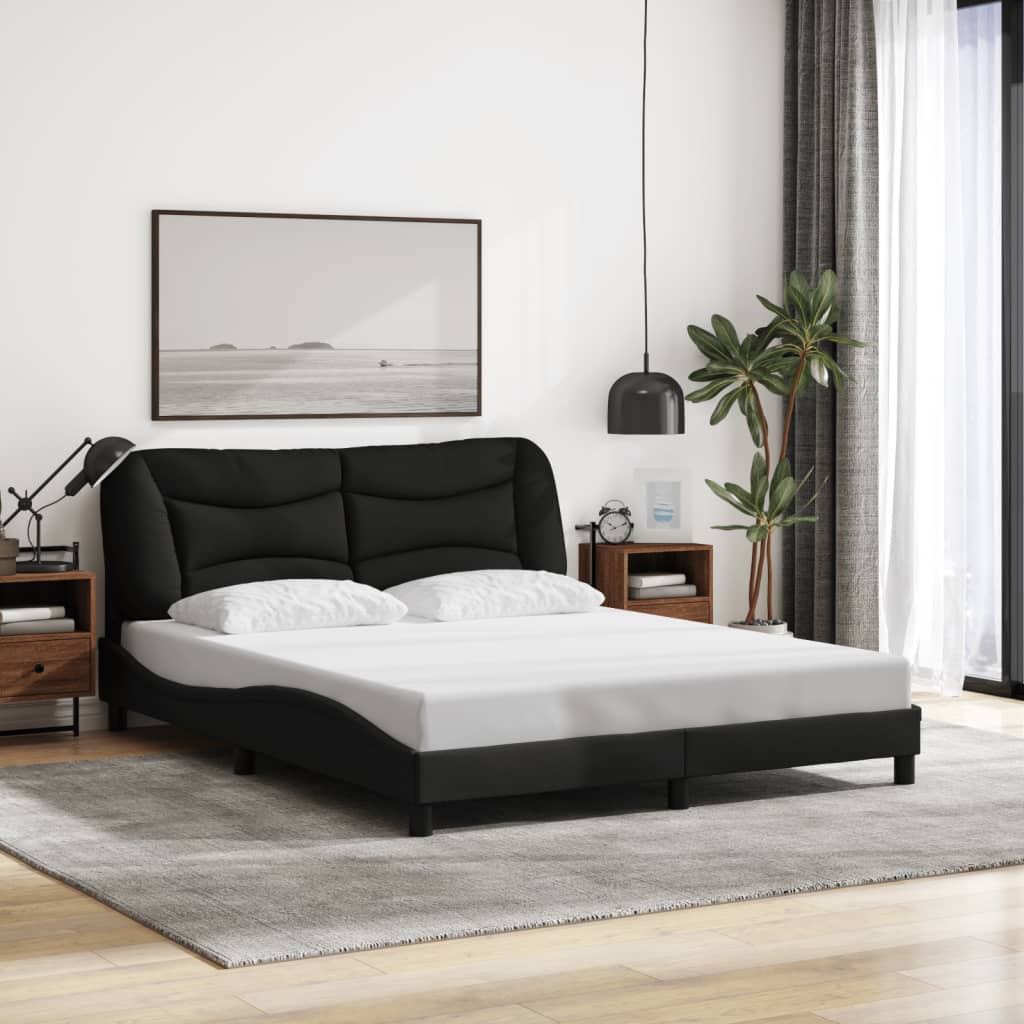 Cadre de lit avec LED sans matelas noir 160x200 cm tissu