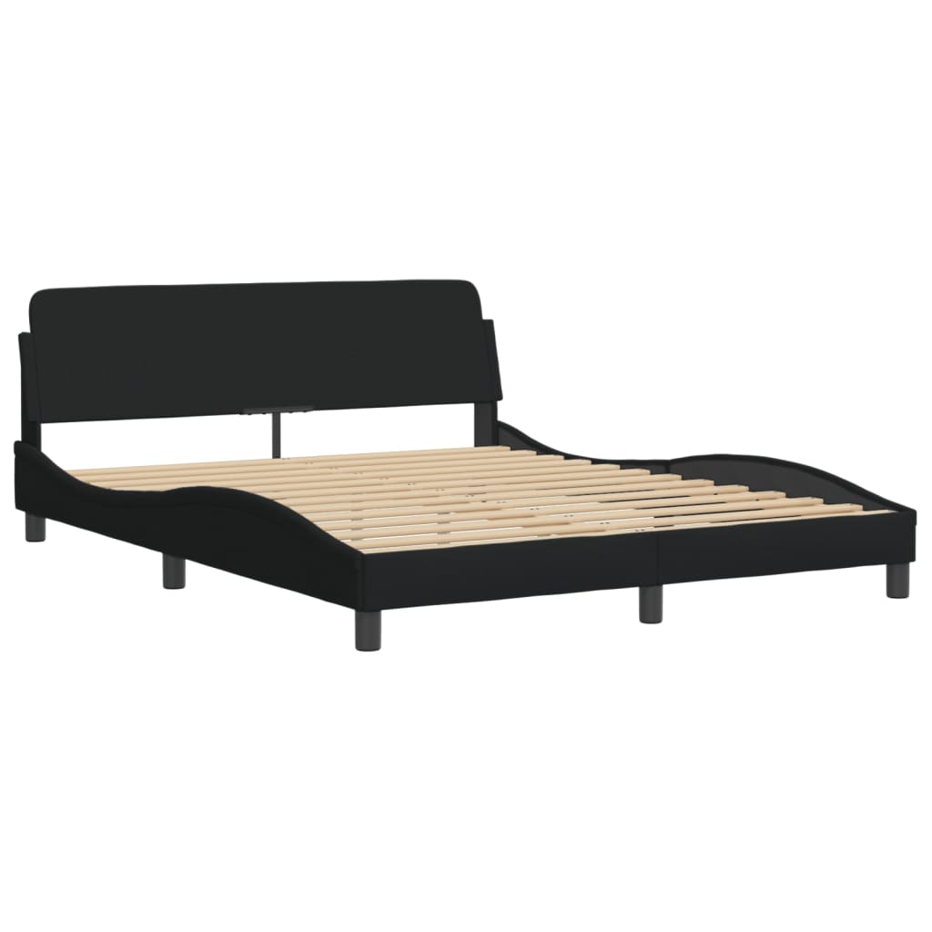 Bed frame with LED without mattress black 160x200 cm fabric