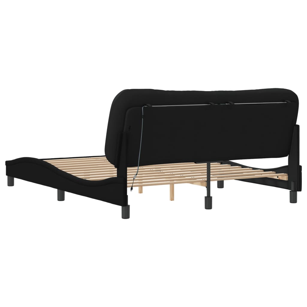 Cadre de lit avec LED sans matelas noir 160x200 cm tissu