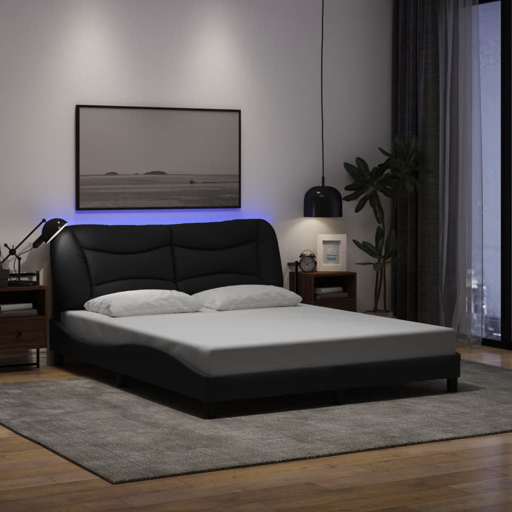 Bed frame with LED without mattress black 160x200 cm fabric