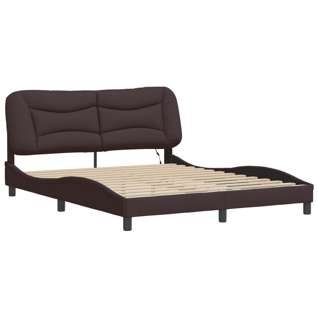 Cadre de lit avec LED sans matelas marron foncé 160x200cm tissu