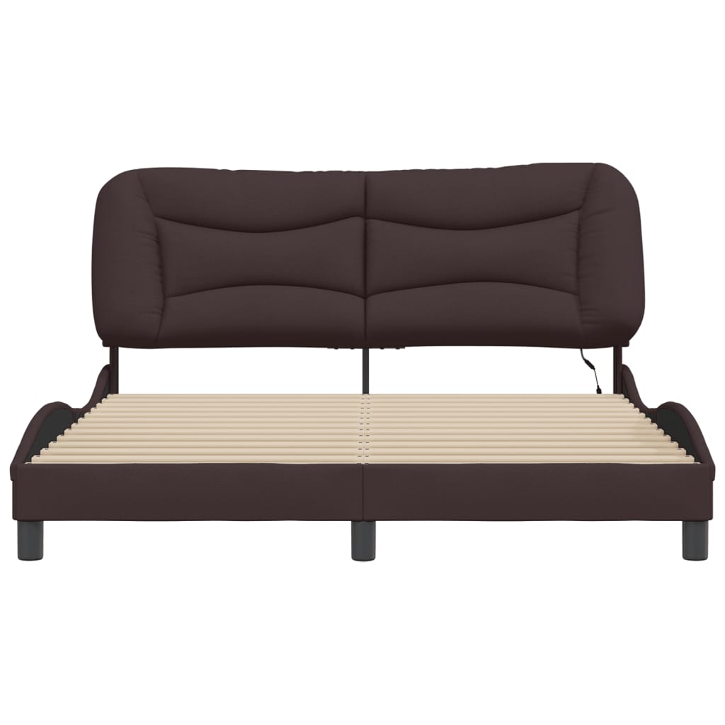 Cadre de lit avec LED sans matelas marron foncé 160x200cm tissu