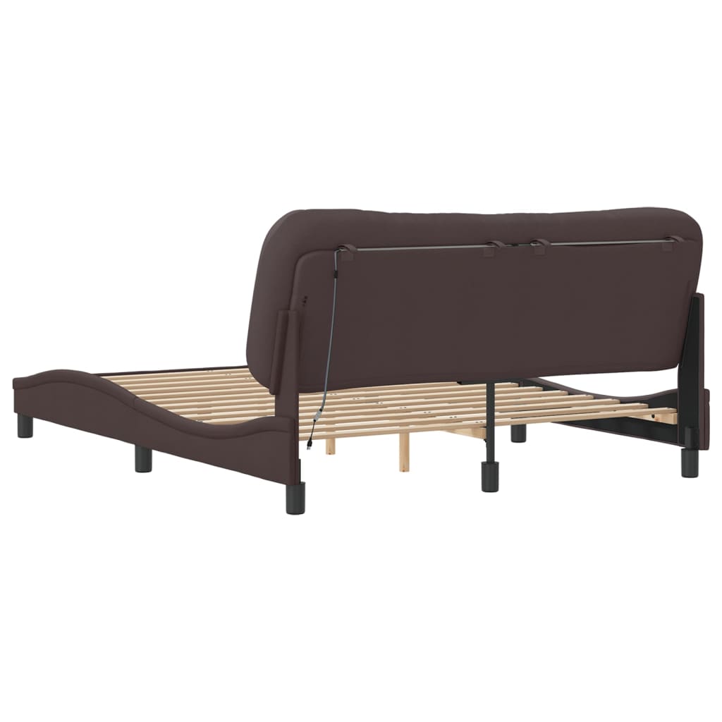 Cadre de lit avec LED sans matelas marron foncé 160x200cm tissu