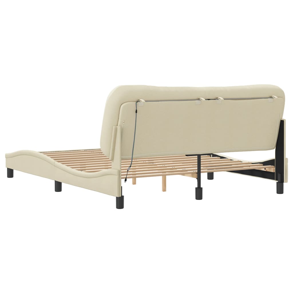 Cadre de lit avec LED sans matelas crème 160x200 cm tissu