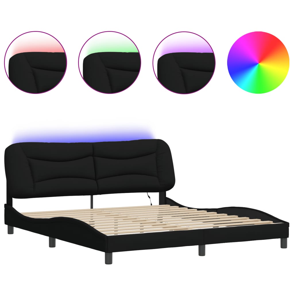 Cadre de lit avec LED sans matelas noir 180x200 cm tissu